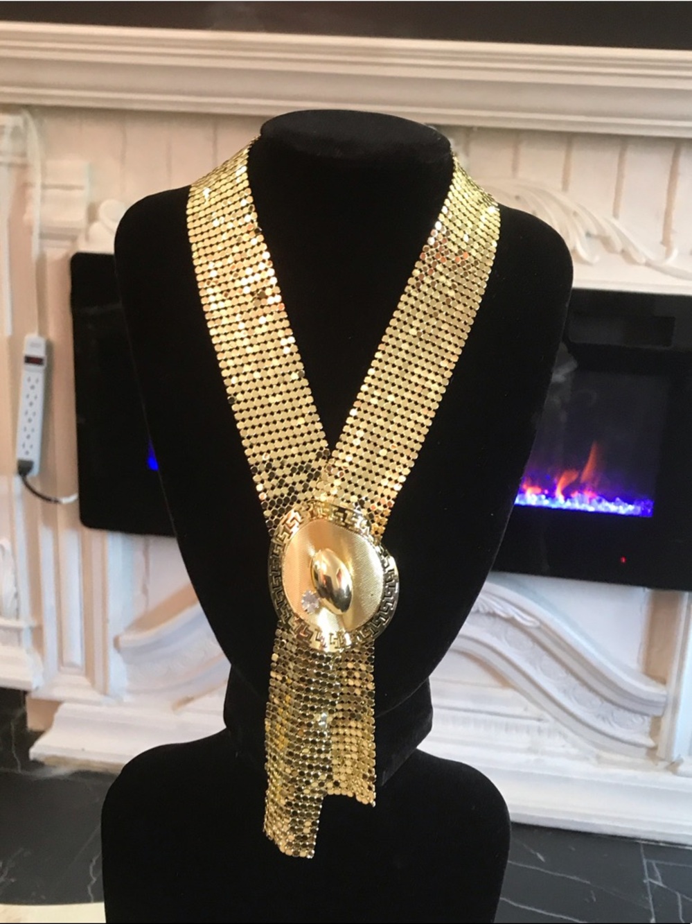 Gold Sequin Statement Necklace with Medallion
